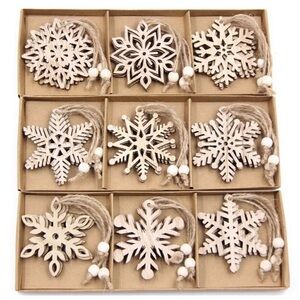 Wooden Ornaments Snowflakes Lasercut Rustic Christmas Holiday Decoration Natural